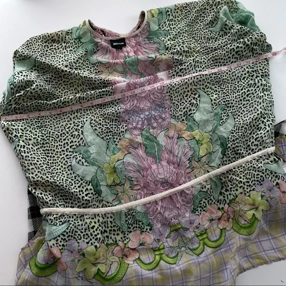 Just Cavalli 1990s Green Pink Multicolored floral Silk Tunic Kaftan Top dress - Picture 15 of 16